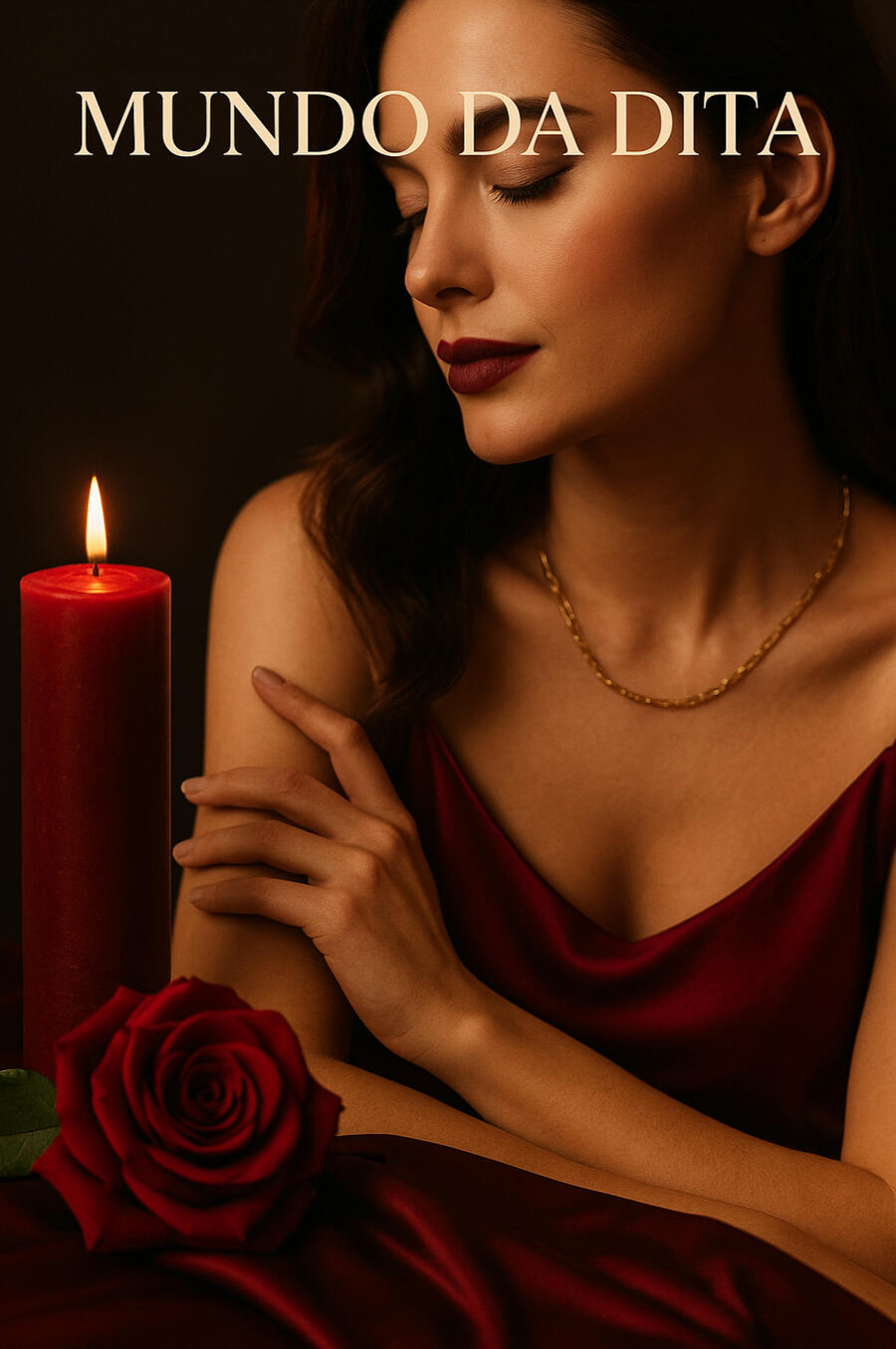 Foto do Óleo de Massagem Tantra da Dita’s Erotic Toys, com embalagem âmbar e rótulo elegante. Aparece sobre tecido claro, com toque sensual e natural.